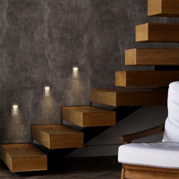 kelvo® STEPART  Χωνευτό Φωτιστικό Σκαλοπατιού / Διαδρόμου LED 3W 375lm 45° AC 220-240V Αδιάβροχο IP65 Θερμό Λευκό 2700K - Lumileds SMD Chip & TÜV SÜD Driver - Γκρι Ανθρακί Ματ - Μ6 x Π5.5 x Υ10cm / Q5 x 9.6cm