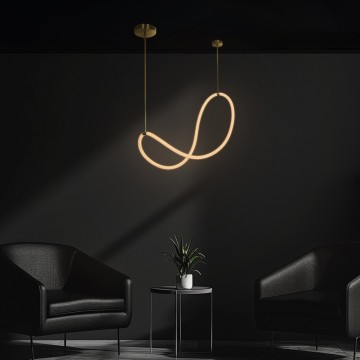 kelvo® GLOW  Κρεμαστό Φωτιστικό Οροφής LED 34W 3400lm 360° AC 220-240V IP20 Ρυθμιζόμενο Λευκό CCT με Χειριστήριο από 2700K έως 6000K Dimmable - Lumileds SMD Chip - Χρυσό Πλατίνα - Μ20 x Π35 x Υ120cm