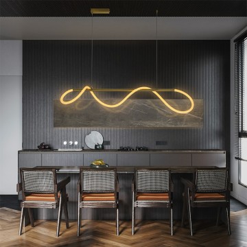 kelvo® GLOW  Κρεμαστό Φωτιστικό Οροφής LED 34W 3400lm 360° AC 220-240V IP20 Ρυθμιζόμενο Λευκό CCT με Χειριστήριο από 2700K έως 6000K Dimmable - Lumileds SMD Chip - Χρυσό Πλατίνα - Μ140 x Π40 x Υ30cm