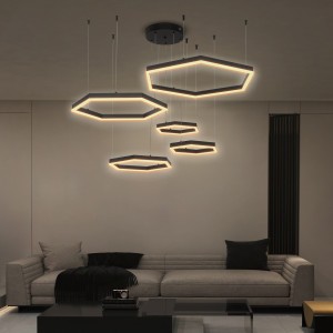 kelvo® LEXAGON  Κρεμαστό Φωτιστικό Οροφής LED 120W 12000lm 200° AC 220-240V IP20 Ρυθμιζόμενο Λευκό CCT με Χειριστήριο από 2700K έως 6000K Dimmable - Lumileds SMD Chip - Μαύρο Ματ - Μ110 x Π90 x Υ110cm