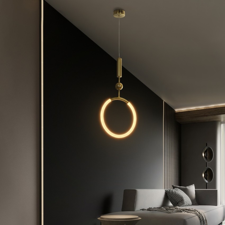 kelvo® GLOW  Κρεμαστό Φωτιστικό Οροφής LED 18W 1800lm 360° AC 220-240V IP20 Ρυθμιζόμενο Λευκό CCT με On/Off 2700K/4500K/6000K - Lumileds SMD Chip - Χρυσό Πλατίνα - Μ30 x Π6 x Υ60cm