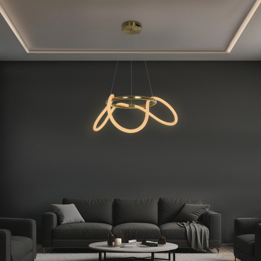 kelvo® GLOW  Κρεμαστό Φωτιστικό Οροφής LED 36W 3600lm 360° AC 220-240V IP20 Ρυθμιζόμενο Λευκό CCT με Χειριστήριο από 2700K έως 6000K Dimmable - Lumileds SMD Chip - Χρυσό Πλατίνα - Μ70 x Π70 x Υ40cm