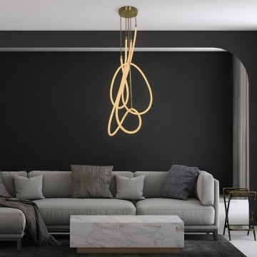 kelvo® GLOW  Φωτιστικό Οροφής LED 85W 8500lm 360° AC 220-240V IP20 Ρυθμιζόμενο Λευκό CCT με Χειριστήριο από 2700K έως 6000K Dimmable - Lumileds SMD Chip - Χρυσό Πλατίνα - Μ100 x Π100 x Υ140cm