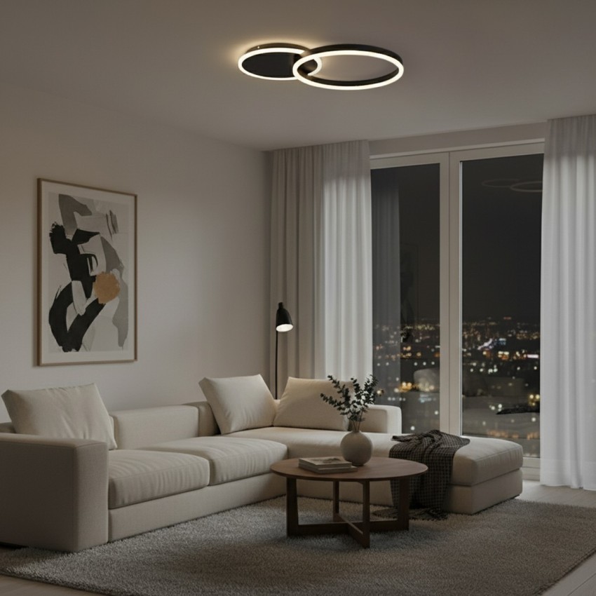 kelvo® VENOM  Φωτιστικό Οροφής LED 45W 4500lm 360° AC 220-240V IP20 Ρυθμιζόμενο Λευκό CCT με Χειριστήριο από 2700K έως 6000K Dimmable - Lumileds SMD Chip - Μαύρο Ματ - Μ60 x Π40 x Υ7.5cm