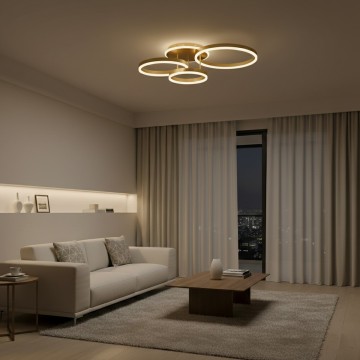 kelvo® VENOM  Φωτιστικό Οροφής LED 100W 10000lm 360° AC 220-240V IP20 Ρυθμιζόμενο Λευκό CCT με Χειριστήριο από 2700K έως 6000K Dimmable - Lumileds SMD Chip - Χρυσό Πλατίνα - Μ70 x Π40 x Υ16cm