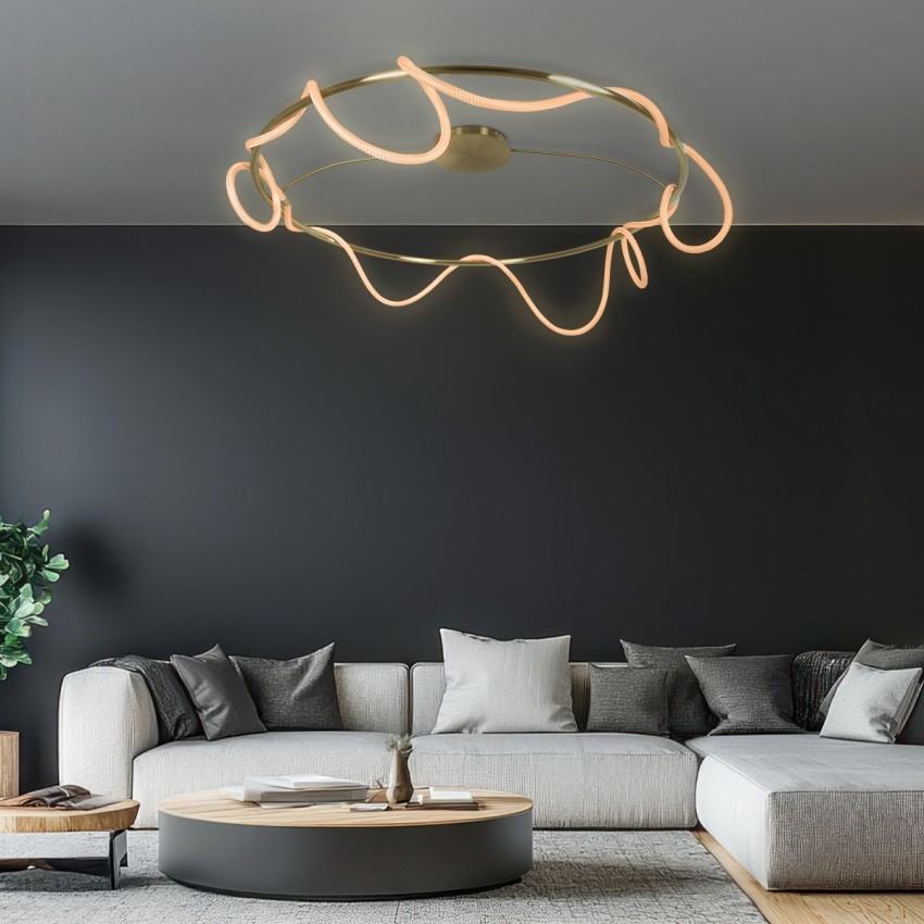 kelvo® GLOW  Φωτιστικό Οροφής LED 89W 8900lm 360° AC 220-240V IP20 Ρυθμιζόμενο Λευκό CCT με Χειριστήριο από 2700K έως 6000K Dimmable - Lumileds SMD Chip - Χρυσό Πλατίνα - Μ150 x Π150 x Υ30cm