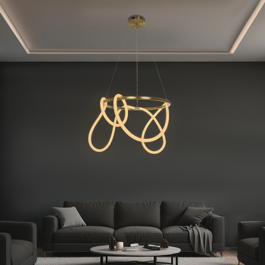 kelvo® GLOW  Κρεμαστό Φωτιστικό Οροφής LED 58W 5800lm 360° AC 220-240V IP20 Ρυθμιζόμενο Λευκό CCT με Χειριστήριο από 2700K έως 6000K Dimmable - Lumileds SMD Chip - Χρυσό Πλατίνα - Μ80 x Π80 x Υ40cm