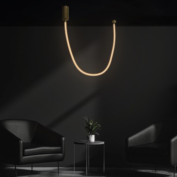 kelvo® GLOW  Κρεμαστό Φωτιστικό Οροφής LED 27W 2700lm 360° AC 220-240V IP20 Ρυθμιζόμενο Λευκό CCT με Χειριστήριο από 2700K έως 6000K Dimmable - Lumileds SMD Chip - Χρυσό Πλατίνα - Μ90 x Π9 x Υ95cm