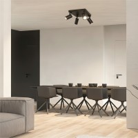 kelvo® SPOTA  Κινούμενο Φωτιστικό Σποτ Οροφής για 4 Λάμπες MR16 με Ντουί GU10 AC 220-240V IP20 - Μαύρο Ματ - Μ26 x Π26 x Υ14cm