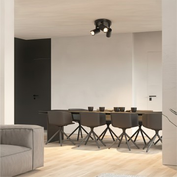 kelvo® SPOTA  Κινούμενο Φωτιστικό Σποτ Οροφής για 3 Λάμπες MR16 με Ντουί GU10 AC 220-240V IP20 - Μαύρο Ματ - Μ19 x Π19 x Υ14cm