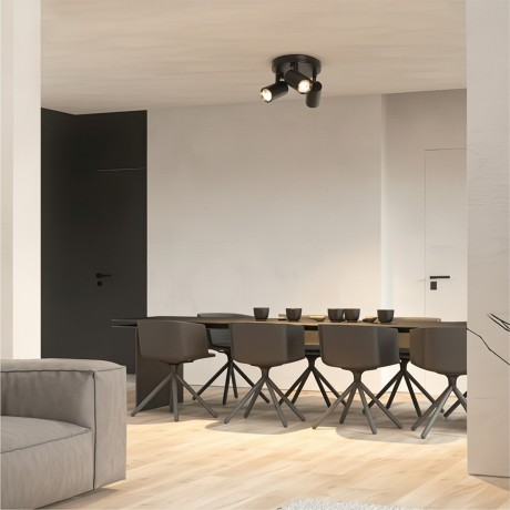 kelvo® SPOTA  Κινούμενο Φωτιστικό Σποτ Οροφής για 3 Λάμπες MR16 με Ντουί GU10 AC 220-240V IP20 - Μαύρο Ματ - Μ19 x Π19 x Υ14cm