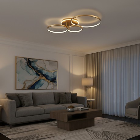 kelvo® NEMESIS  Φωτιστικό Οροφής LED 98W 9800lm 360° AC 220-240V IP20 Ρυθμιζόμενο Λευκό CCT με Χειριστήριο από 2700K έως 6000K Dimmable - Lumileds SMD Chip - Χρυσό Πλατίνα - Μ89 x Π60 x Υ19cm