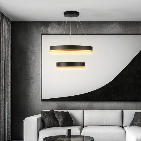 kelvo® VENOM  Κρεμαστό Φωτιστικό Οροφής LED 75W 7500lm 120° AC 220-240V IP20 Ρυθμιζόμενο Λευκό CCT με Χειριστήριο από 2700K έως 6000K Dimmable - Lumileds SMD Chip - Μαύρο Ματ - Μ60 x Π60 x Υ40cm