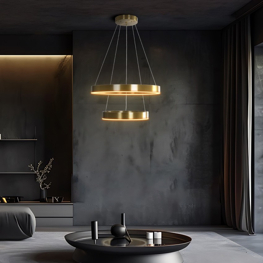 kelvo® VENOM  Κρεμαστό Φωτιστικό Οροφής LED 75W 7500lm 120° AC 220-240V IP20 Ρυθμιζόμενο Λευκό CCT με Χειριστήριο από 2700K έως 6000K Dimmable - Lumileds SMD Chip - Χρυσό Πλατίνα - Μ60 x Π60 x Υ40cm