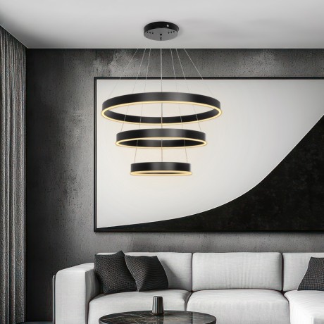 kelvo® VENOM  Κρεμαστό Φωτιστικό Οροφής LED 120W 12000lm 120° AC 220-240V IP20 Ρυθμιζόμενο Λευκό CCT με Χειριστήριο από 2700K έως 6000K Dimmable - Lumileds SMD Chip - Μαύρο Ματ - Μ80 x Π80 x Υ80cm