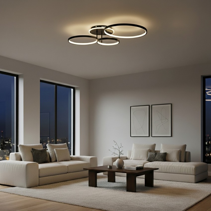 kelvo® NEMESIS  Φωτιστικό Οροφής LED 98W 9800lm 360° AC 220-240V IP20 Ρυθμιζόμενο Λευκό CCT με Χειριστήριο από 2700K έως 6000K Dimmable - Lumileds SMD Chip - Μαύρο Ματ - Μ89 x Π60 x Υ19cm