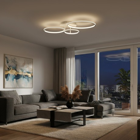 kelvo® NEMESIS  Φωτιστικό Οροφής LED 98W 9800lm 360° AC 220-240V IP20 Ρυθμιζόμενο Λευκό CCT με Χειριστήριο από 2700K έως 6000K Dimmable - Lumileds SMD Chip - Λευκό Ματ - Μ89 x Π60 x Υ19cm