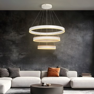 kelvo® VENOM  Κρεμαστό Φωτιστικό Οροφής LED 120W 12000lm 120° AC 220-240V IP20 Ρυθμιζόμενο Λευκό CCT με Χειριστήριο από 2700K έως 6000K Dimmable - Lumileds SMD Chip - Λευκό Ματ - Μ80 x Π80 x Υ80cm