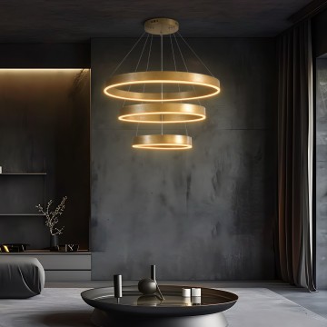 kelvo® VENOM  Κρεμαστό Φωτιστικό Οροφής LED 120W 12000lm 120° AC 220-240V IP20 Ρυθμιζόμενο Λευκό CCT με Χειριστήριο από 2700K έως 6000K Dimmable - Lumileds SMD Chip - Χρυσό Πλατίνα - Μ80 x Π80 x Υ80cm