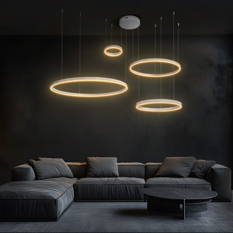 kelvo® VENOM  Κρεμαστό Φωτιστικό Οροφής LED 150W 15000lm 120° AC 220-240V IP20 Ρυθμιζόμενο Λευκό CCT με Χειριστήριο από 2700K έως 6000K Dimmable - Lumileds SMD Chip - Λευκό Ματ - Μ150 x Π90 x Υ60cm