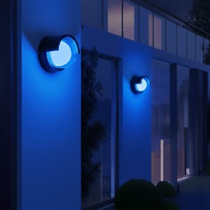 kelvo® NEXA  Φωτιστικό Τοίχου / Απλίκα LED 6W 360lm 180° AC 220-240V Αδιάβροχο IP65 Μπλε - Sanan SMD Chip & TÜV SÜD Driver - Μαύρο Ματ - Μ11 x Π9 x Υ11cm