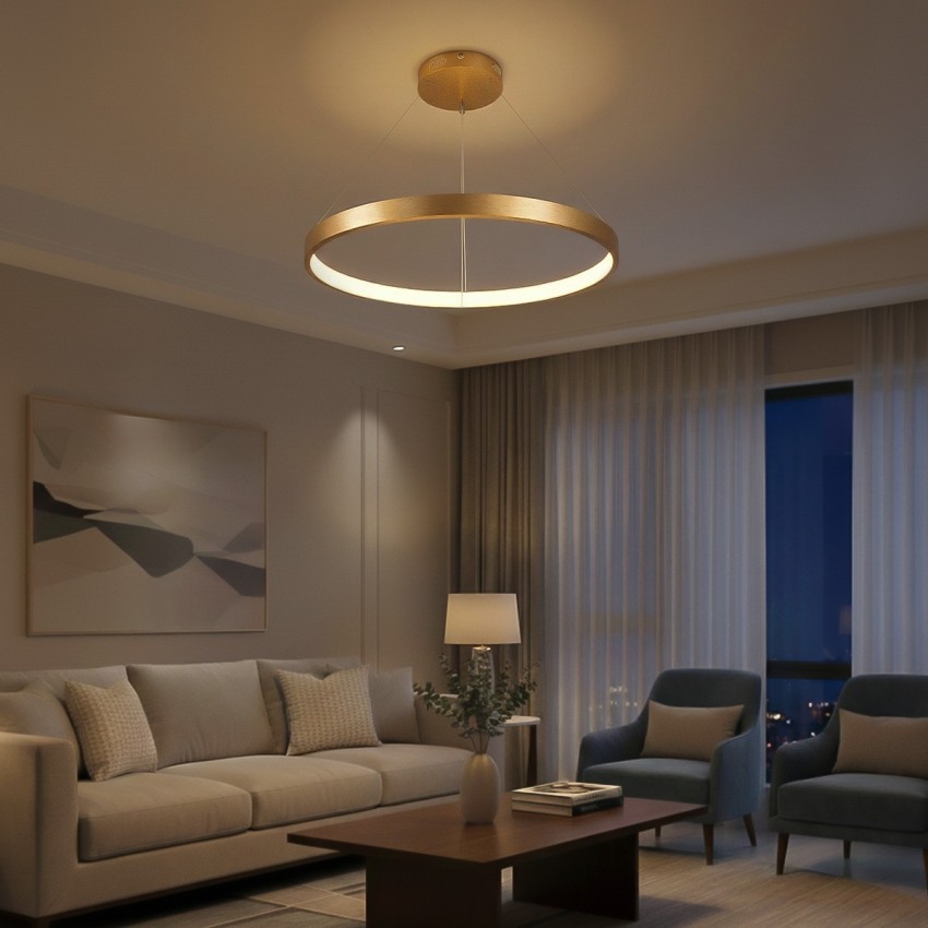 kelvo® NEMESIS  Κρεμαστό Φωτιστικό Οροφής LED 67W 6700lm 180° AC 220-240V IP20 Ρυθμιζόμενο Λευκό CCT με Χειριστήριο από 2700K έως 6000K Dimmable - Lumileds SMD Chip - Χρυσό Πλατίνα - Μ80 x Π80 x Υ4cm