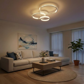 kelvo® DIAMOND  Φωτιστικό Οροφής LED 100W 10000lm 360° AC 220-240V IP20 Ρυθμιζόμενο Λευκό CCT με Χειριστήριο από 2700K έως 6000K Dimmable - Lumileds SMD Chip - Λευκό Ματ - Μ80 x Π50 x Υ20cm