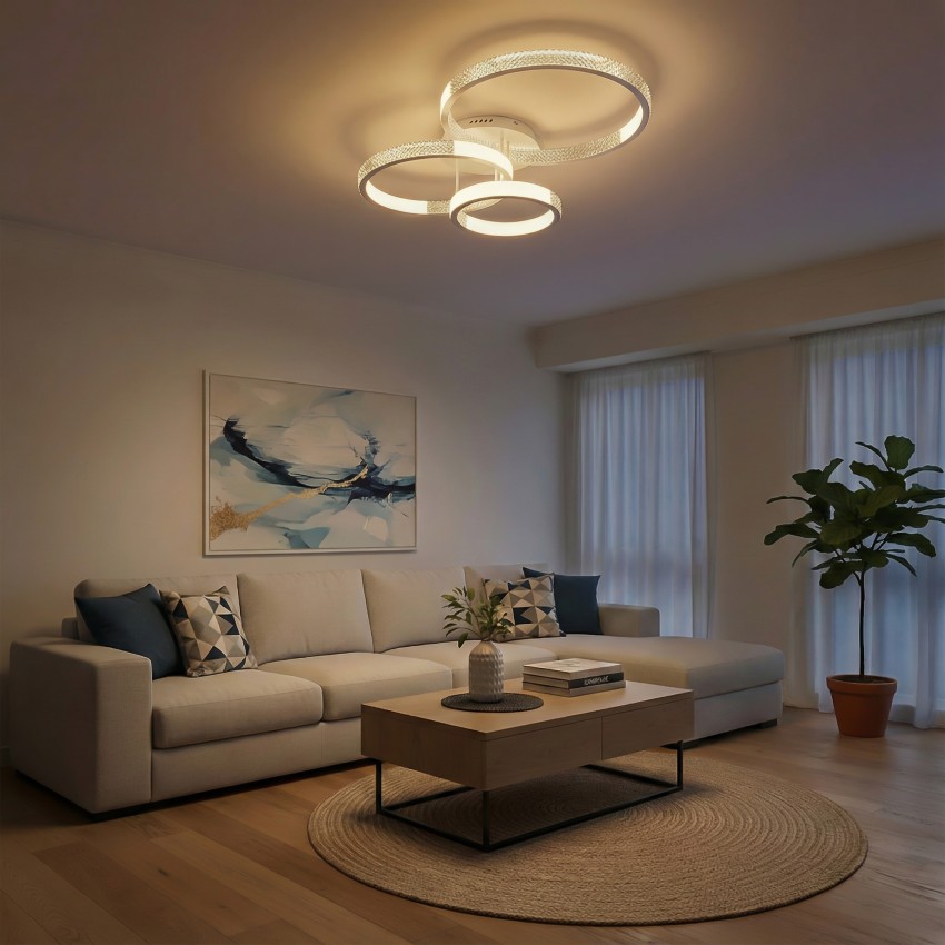 kelvo® DIAMOND  Φωτιστικό Οροφής LED 100W 10000lm 360° AC 220-240V IP20 Ρυθμιζόμενο Λευκό CCT με Χειριστήριο από 2700K έως 6000K Dimmable - Lumileds SMD Chip - Λευκό Ματ - Μ80 x Π50 x Υ20cm