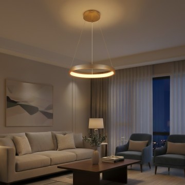 kelvo® NEMESIS  Κρεμαστό Φωτιστικό Οροφής LED 45W 4500lm 180° AC 220-240V IP20 Ρυθμιζόμενο Λευκό CCT με Χειριστήριο από 2700K έως 6000K Dimmable - Lumileds SMD Chip - Χρυσό Πλατίνα - Μ60 x Π60 x Υ4cm