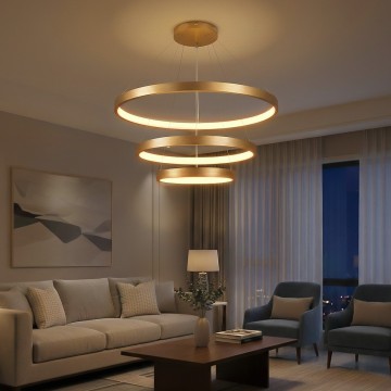 kelvo® NEMESIS  Κρεμαστό Φωτιστικό Οροφής LED 120W 12000lm 180° AC 220-240V IP20 Ρυθμιζόμενο Λευκό CCT με Χειριστήριο από 2700K έως 6000K Dimmable - Lumileds SMD Chip - Χρυσό Πλατίνα - Μ80 x Π80 x Υ80cm