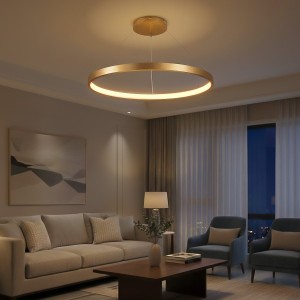 kelvo® NEMESIS  Κρεμαστό Φωτιστικό Οροφής LED 75W 7500lm 180° AC 220-240V IP20 Ρυθμιζόμενο Λευκό CCT με Χειριστήριο από 2700K έως 6000K Dimmable - Lumileds SMD Chip - Χρυσό Πλατίνα - Μ100 x Π100 x Υ4cm