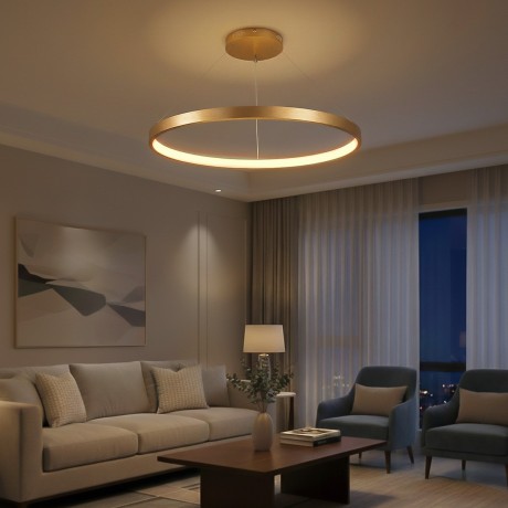 kelvo® NEMESIS  Κρεμαστό Φωτιστικό Οροφής LED 75W 7500lm 180° AC 220-240V IP20 Ρυθμιζόμενο Λευκό CCT με Χειριστήριο από 2700K έως 6000K Dimmable - Lumileds SMD Chip - Χρυσό Πλατίνα - Μ100 x Π100 x Υ4cm
