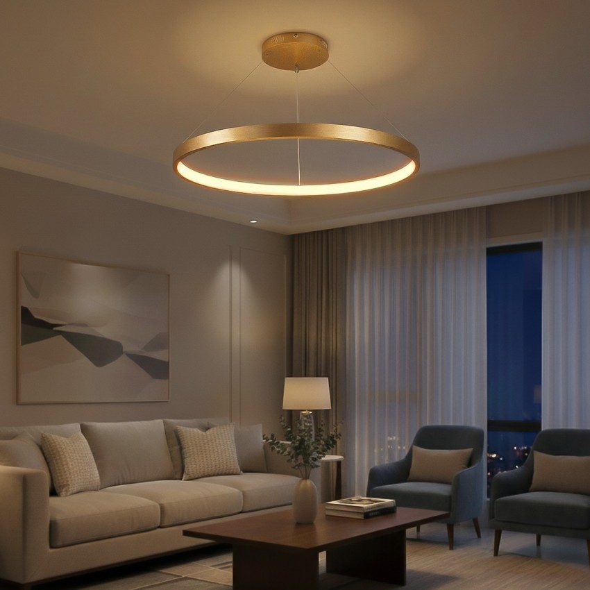 kelvo® NEMESIS  Κρεμαστό Φωτιστικό Οροφής LED 75W 7500lm 180° AC 220-240V IP20 Ρυθμιζόμενο Λευκό CCT με Χειριστήριο από 2700K έως 6000K Dimmable - Lumileds SMD Chip - Χρυσό Πλατίνα - Μ100 x Π100 x Υ4cm