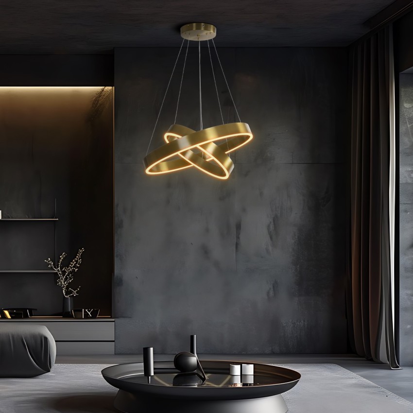 kelvo® VENOM  Κρεμαστό Φωτιστικό Οροφής LED 75W 7500lm 120° AC 220-240V IP20 Ρυθμιζόμενο Λευκό CCT με Χειριστήριο από 2700K έως 6000K Dimmable - Lumileds SMD Chip - Χρυσό Πλατίνα - Μ60 x Π60 x Υ40cm