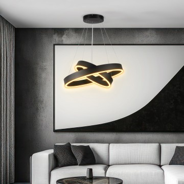 kelvo® VENOM  Κρεμαστό Φωτιστικό Οροφής LED 75W 7500lm 120° AC 220-240V IP20 Ρυθμιζόμενο Λευκό CCT με Χειριστήριο από 2700K έως 6000K Dimmable - Lumileds SMD Chip - Μαύρο Ματ - Μ60 x Π60 x Υ40cm