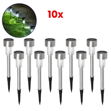ΣΕΤ 10 Τεμαχίων Αυτόνομα Ηλιακά Φωτιστικά LED SMD 1W 50lm με Ενσωματωμένη Μπαταρία 600mAh - Φωτοβολταϊκό Πάνελ με Αισθητήρα Ημέρας-Νύχτας Αδιάβροχο IP65 Φανάρι Κήπου Στρογγυλό Ψυχρό Λευκό 6000K