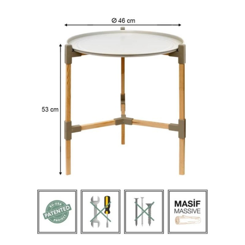 Τραπεζάκι βοηθητικό ξύλινο - πλαστικό χρώμα μπεζ Φ46x53εκ.