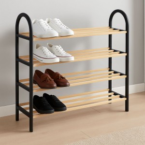 Παπουτσοθήκη ξύλινη - πλαστική χρώμα φυσικό - μαύρο 67x18x65εκ.