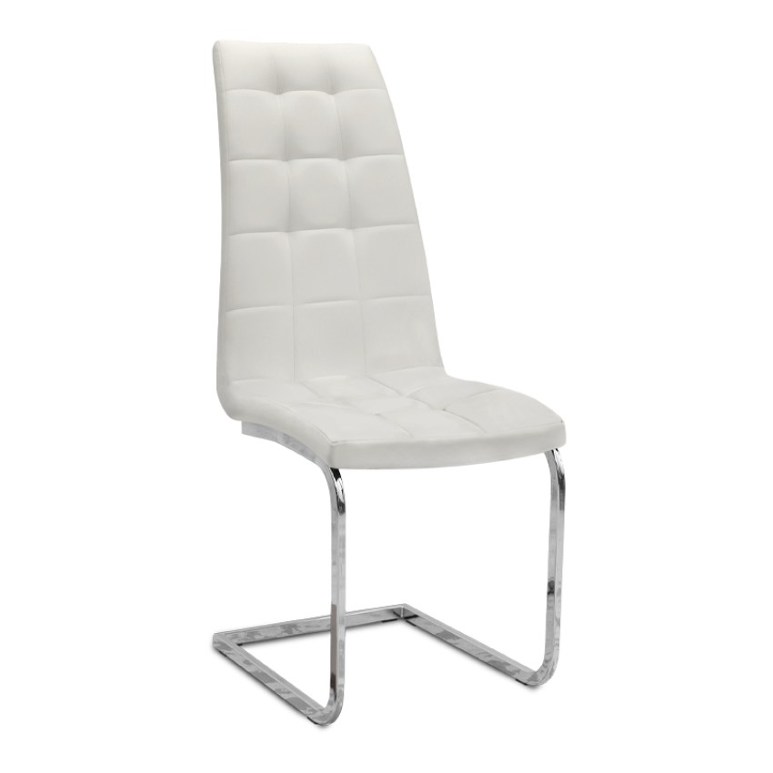 Καρέκλα τραπεζαρίας Vela λευκό PU - μεταλλική βάση χρωμίου 41x61x107εκ.