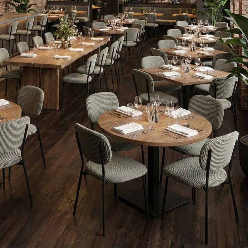 Καρέκλα τραπεζαρίας Kevin λαδί ύφασμα - μεταλλικό μαύρο πόδι 48x51x87εκ.