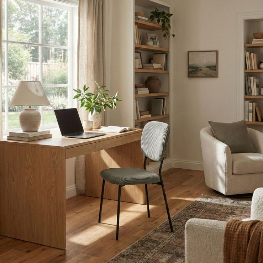 Καρέκλα τραπεζαρίας Kevin λαδί ύφασμα - μεταλλικό μαύρο πόδι 48x51x87εκ.