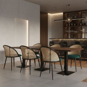 Καρέκλα τραπεζαρίας Jacob pe rattan - κυπαρισσί βελούδο - μεταλλικό μαύρο πόδι 52x50x77εκ.