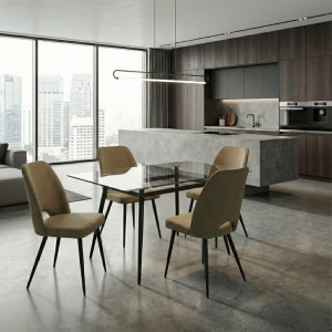 Καρέκλα τραπεζαρίας Christy λαδί ύφασμα - μεταλλικό μαύρο πόδι 47x59x90εκ.