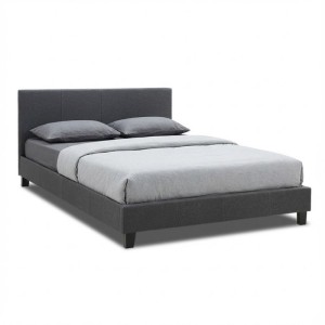 Κρεβάτι Flat υφασμάτινο χρώμα ανθρακί 140x190εκ.