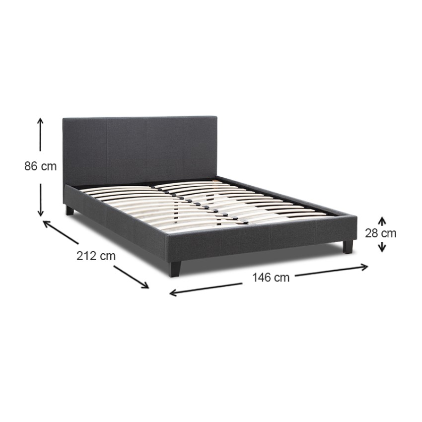 Κρεβάτι Flat υφασμάτινο χρώμα ανθρακί 140x190εκ.