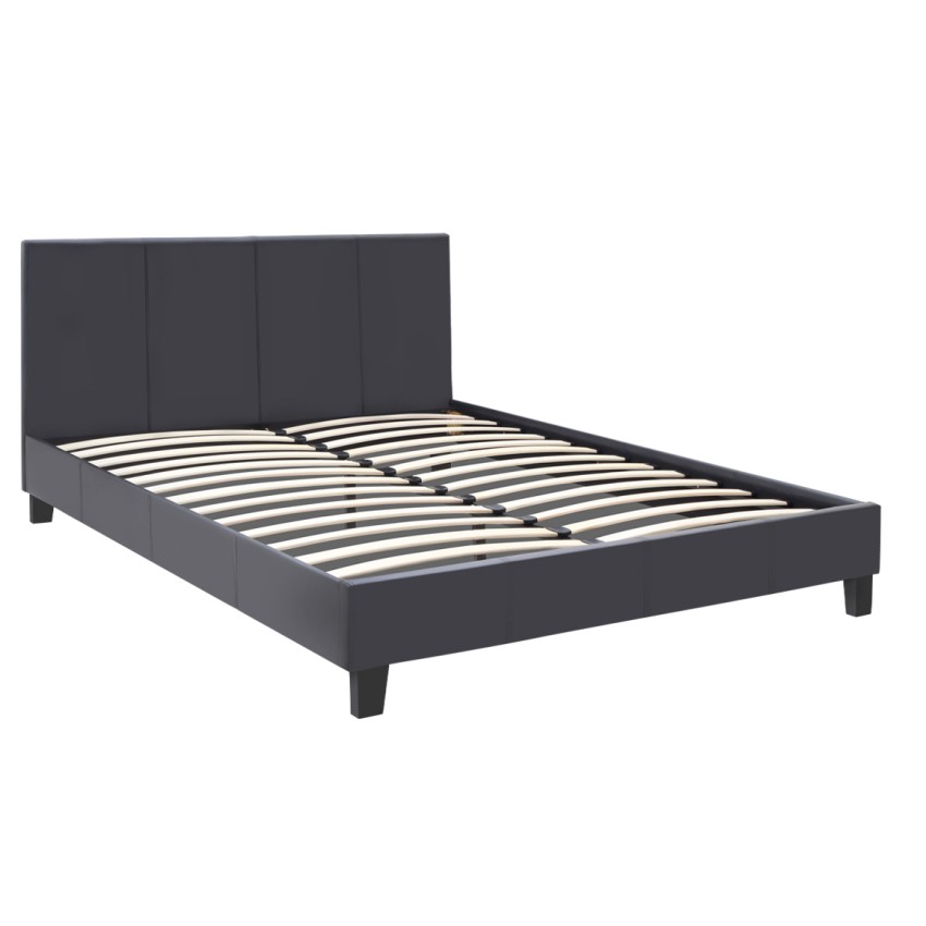 Κρεβάτι Flat από τεχνόδερμα χρώμα μαύρο ματ 150x200εκ.