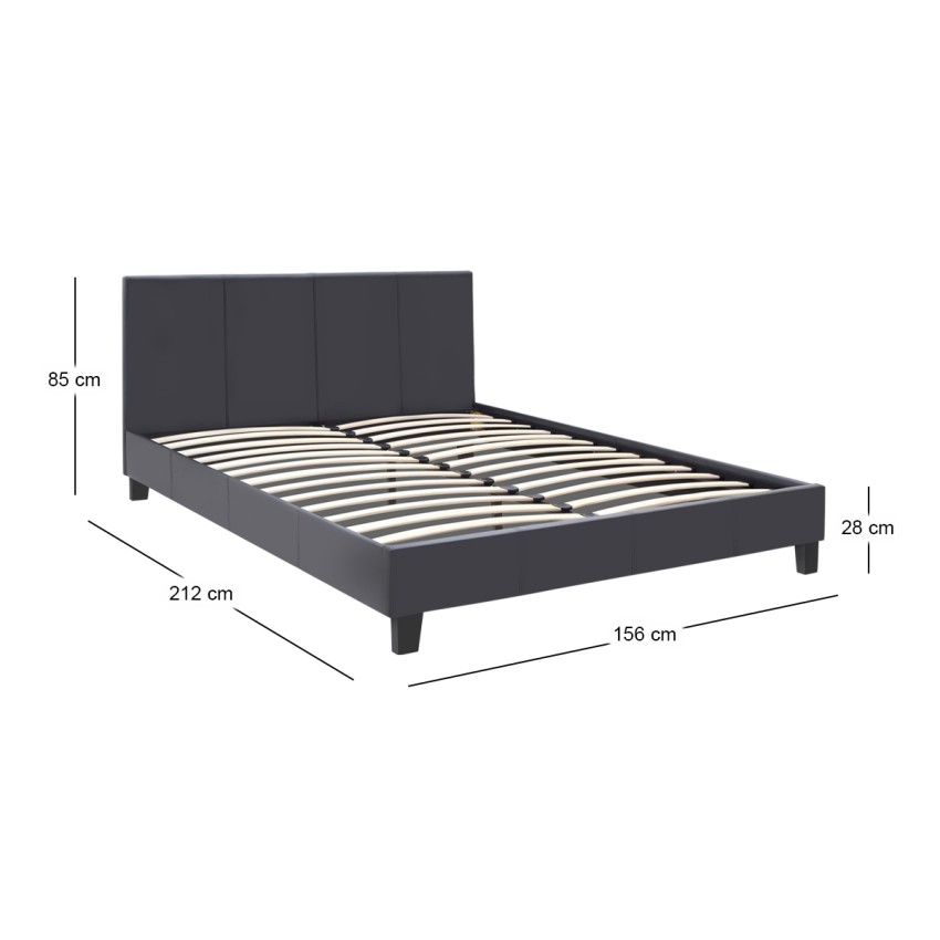 Κρεβάτι Flat από τεχνόδερμα χρώμα μαύρο ματ 150x200εκ.