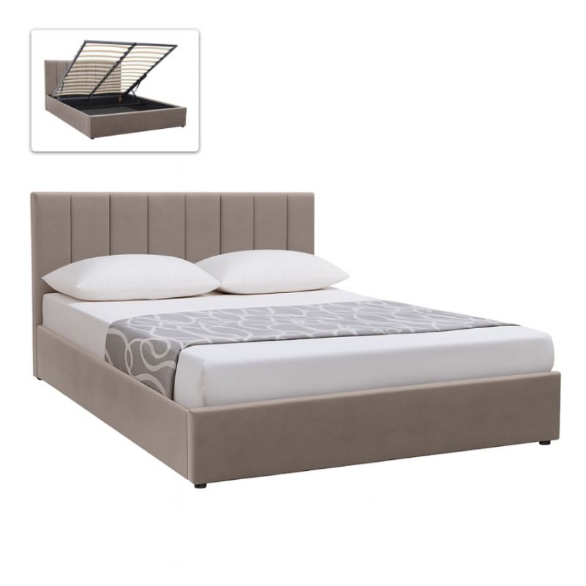 Κρεβάτι Renata υφασμάτινο με αποθηκευτικό χώρο χρώμα μπεζ 160x200εκ.