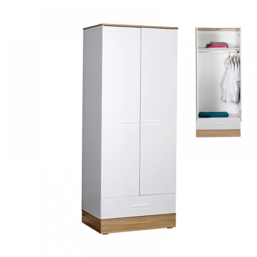 Ντουλάπα ρούχων Base δίφυλλη από μελαμίνη σε χρώμα λευκό - sonoma 80x52x198εκ.