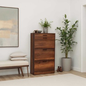 Παπουτσοθήκη μελαμίνης Flat 18 ζεύγων σε χρώμα καρυδί 75x29x128εκ.